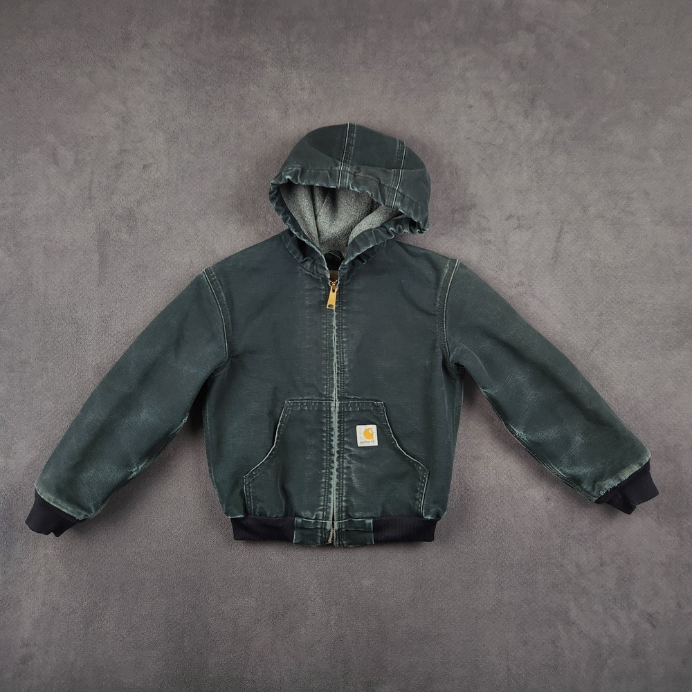 Vintage Carhartt Fleece Lined Hooded Active Jacket Kids Medium 8 Black YYJ158